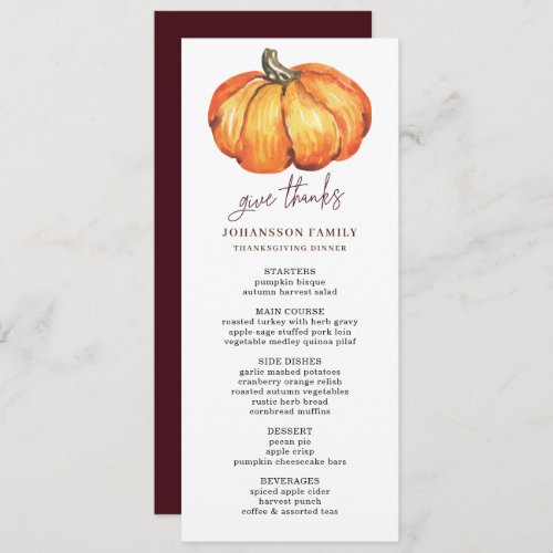 AUTUMN ORANGE PUMPKIN THANKSGIVING DINNER MENU