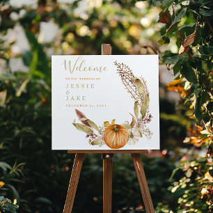 Autumn orange pumpkins wedding welcome sign