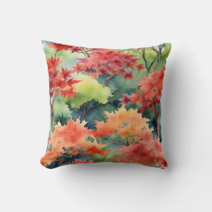 Autumn Orange Red Japanese Maple Trees Throw Pillow
