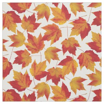 Autumn Orange Red Maple Leaves Pattern Fabric by ilovedigis at Zazzle