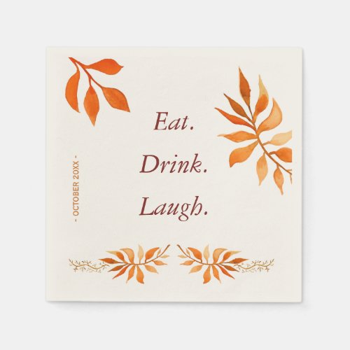 Autumn orange rust leaves eat drink laugh party paper napkins