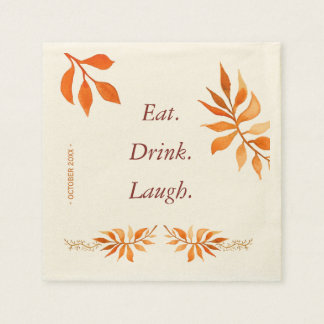 Autumn orange rust leaves eat drink laugh party paper napkins