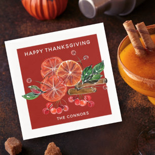 Autumn Orange Slices Cinnamon Sticks in Red Napkins