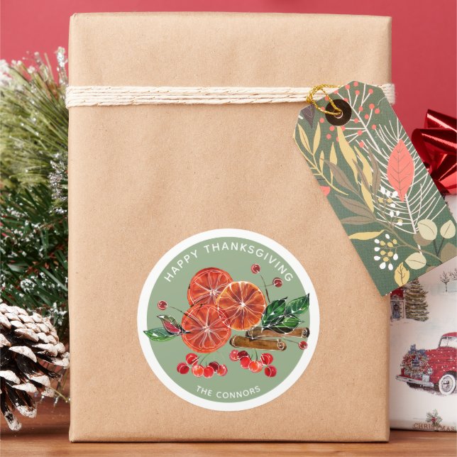 Autumn Orange Slices Cinnamon Sticks Personalized  Classic Round Sticker (Holiday)