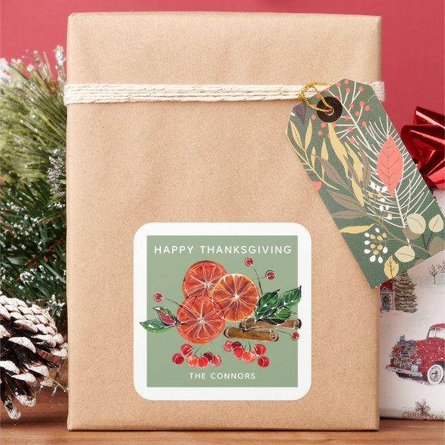 Autumn Orange Slices Cinnamon Sticks Personalized Square Sticker (Holiday)