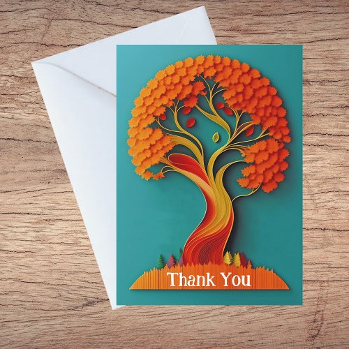 Autumn Orange Tree Quilling Illustration Thank You Card