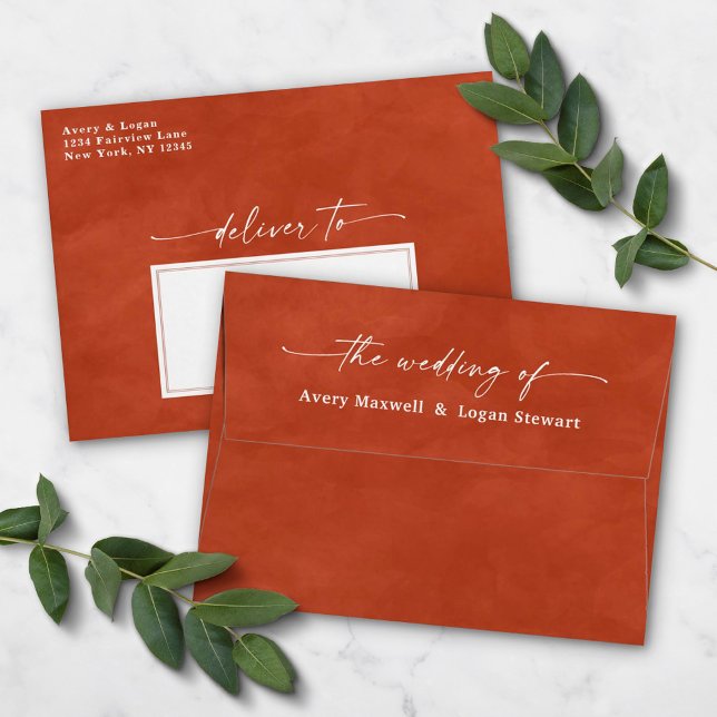 Autumn Orange Watercolor A7 5x7 Wedding Invitation Envelope (Creator Uploaded)