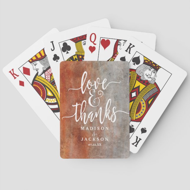 Autumn Orange Watercolor Watercolor Wedding Favor Poker Cards (Back)