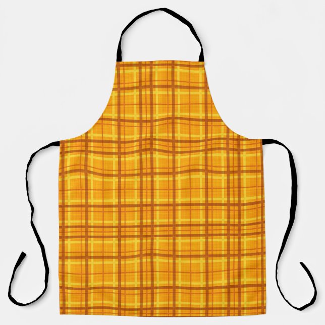 Autumn Orange Yellow Plaid Pattern Apron (Front)
