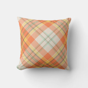 Autumn Orange, Yellow & White Plaid Throw Pillow