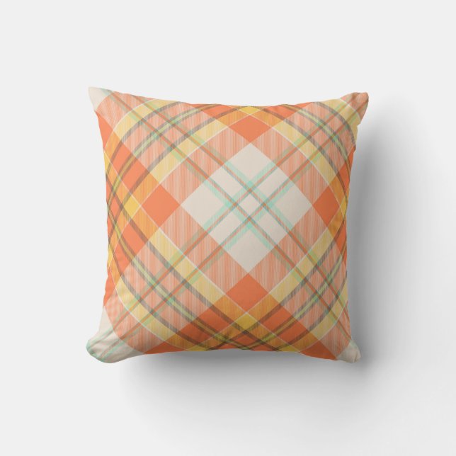 Autumn Orange, Yellow & White Plaid Throw Pillow (Front)