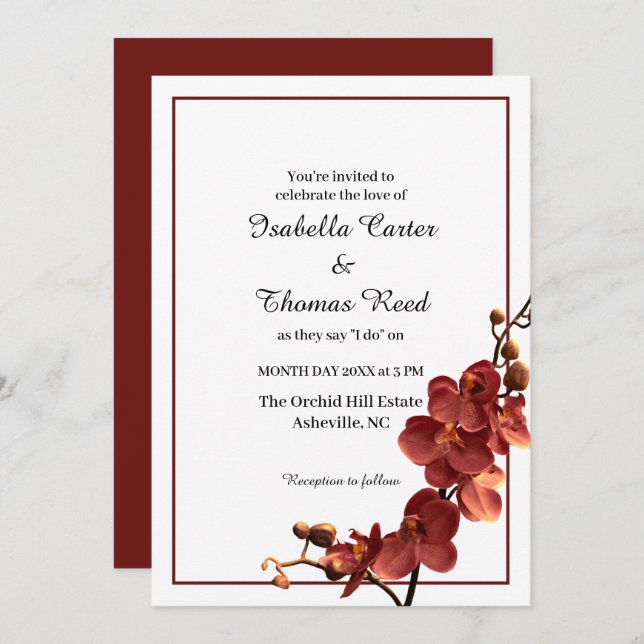 Autumn Orchid Romance Fall Wedding Invitation (Front/Back)