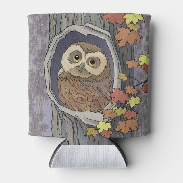 Autumn Owl and Fall Colors   Can Cooler (Front)