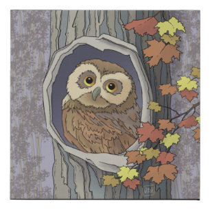 Autumn Owl and Fall Colors    Faux Canvas Print