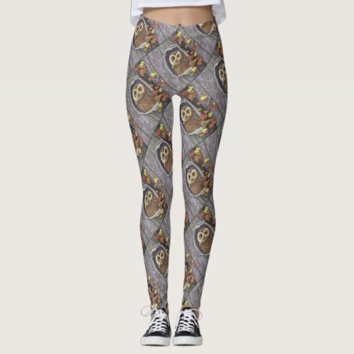 Autumn Owl and Fall Colors      Leggings