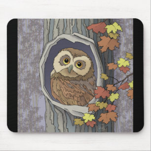Autumn Owl and Fall Colors   Mouse Pad