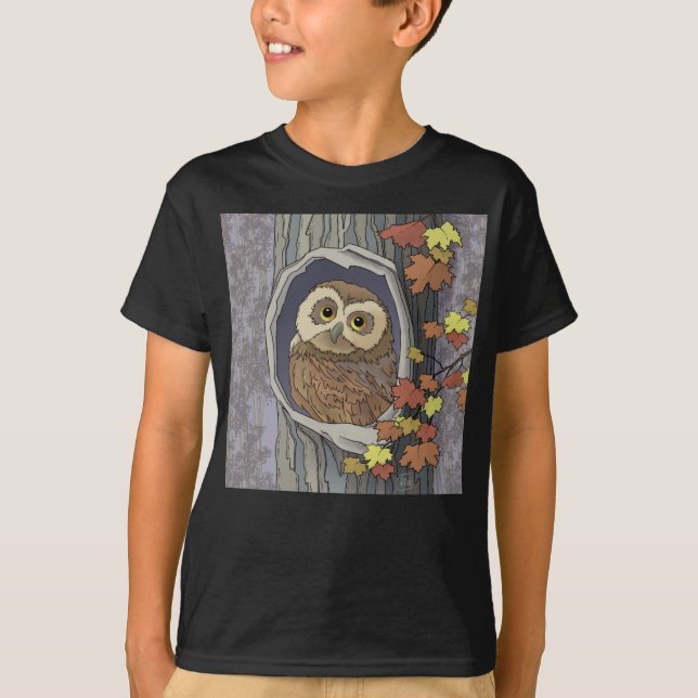 Autumn Owl and Fall Colors T-Shirt (Front)
