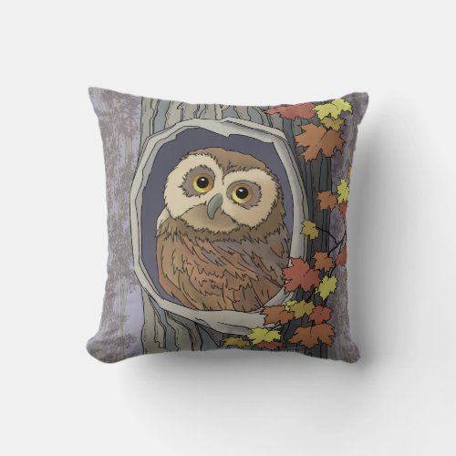 Autumn Owl and Fall Colors   Throw Pillow