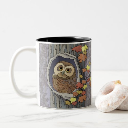 Autumn Owl and Fall Colors Two_Tone Coffee Mug