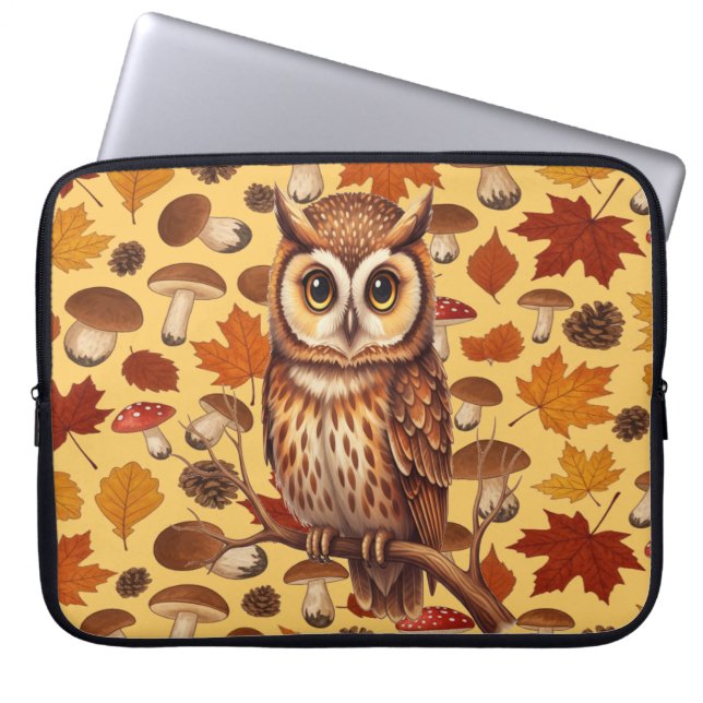 Autumn Owl And Leaves Laptop Sleeve (Front)