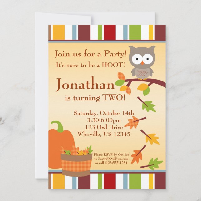 Autumn Owl and Pumpkin Birthday Party Invitation (Front)