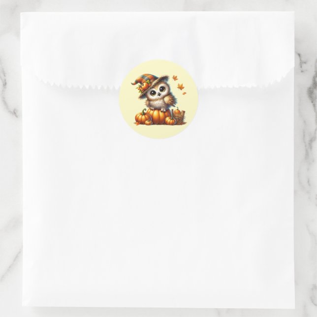 Autumn  Owl Classic Round Sticker (Bag)