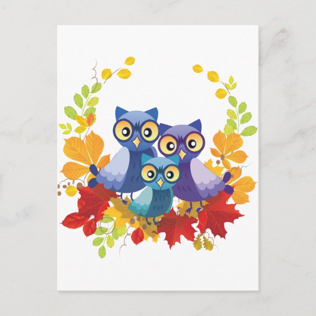 Autumn Owl family Postcard (Front)