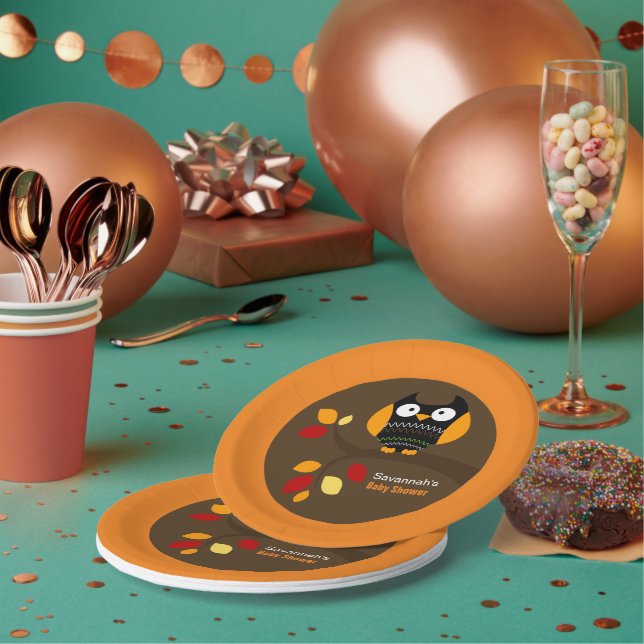 Autumn Owl Halloween Custom Paper Plate (Multi)