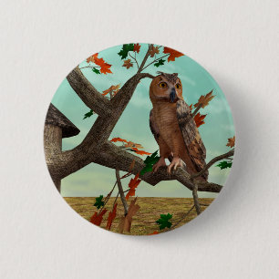 Autumn Owl Maple Tree Wildlife Art Pinback Button