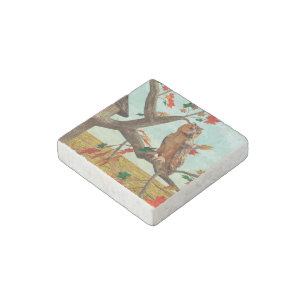 Autumn Owl Maple Tree Wildlife Art Stone Magnet