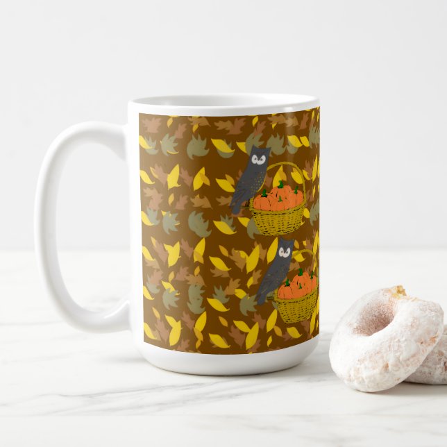 Autumn Owl Pumpkin Pattern Coffee Mug Gift (With Donut)
