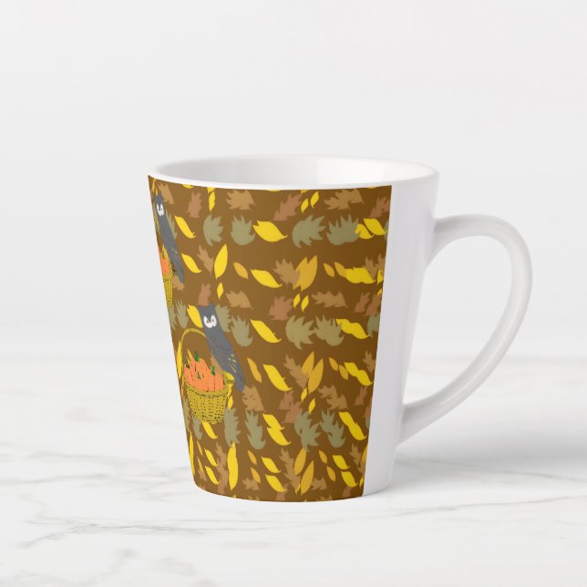 Autumn Owl Pumpkin Pattern Latte Mug (Right)