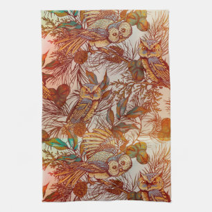 Autumn owl vintage fall kitchen towel