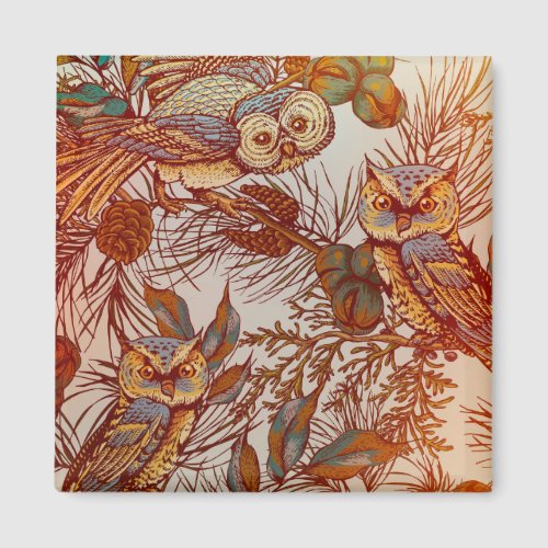 Autumn owl vintage owl magnet