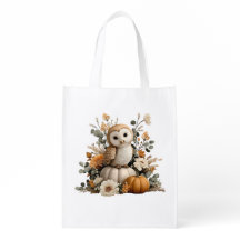 Autumn Owl with Pumpkins Halloween Art