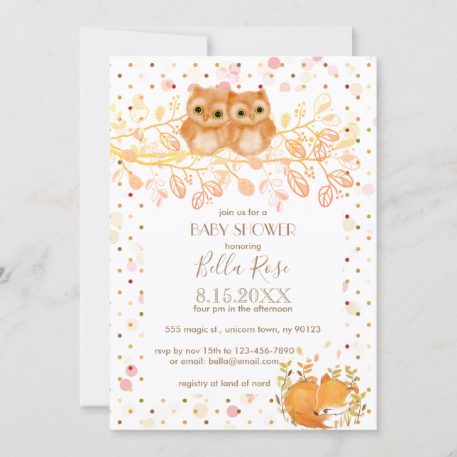 Autumn Owls Baby Shower Invitations (Front)
