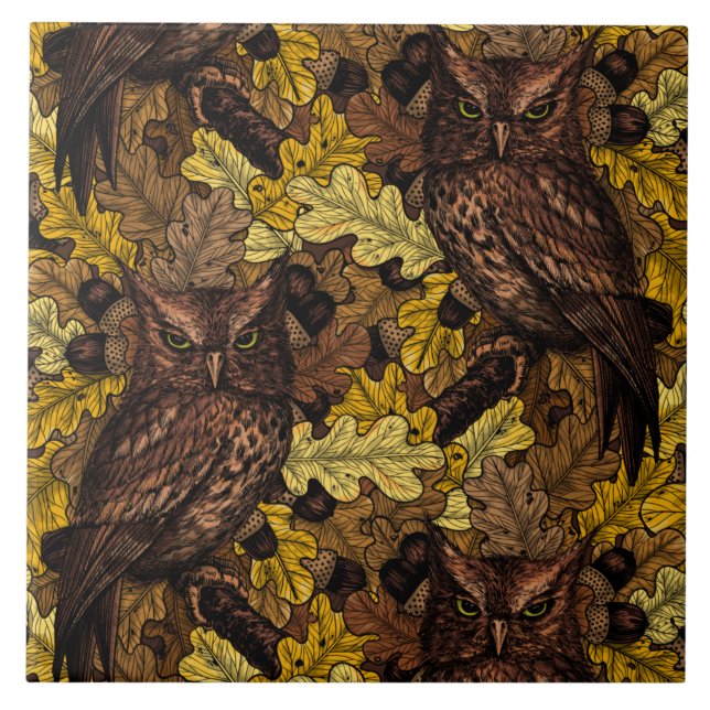 Autumn owls ceramic tile (Front)