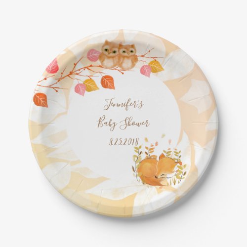 Autumn Owls Fox Leaves Baby Shower Paper Plates