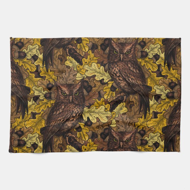 Autumn owls kitchen towel (Horizontal)