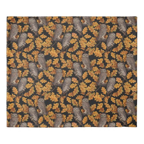 Autumn owls on black duvet cover