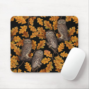 Autumn owls on black mouse pad