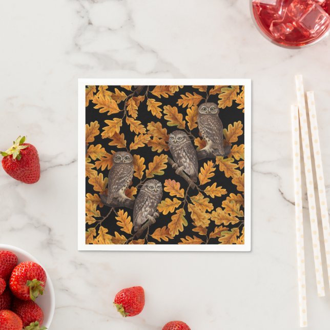 Autumn owls on black napkins (Insitu)