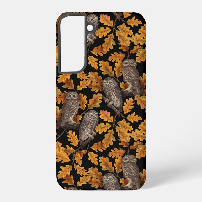 Autumn owls on black samsung galaxy case (Back)