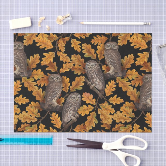 Autumn owls on black tissue paper (Craft)