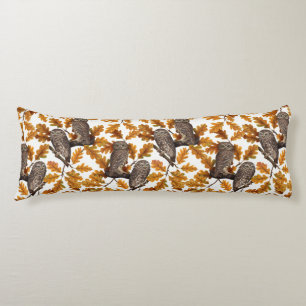 Autumn owls on cotton white body pillow