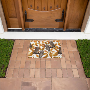 Autumn owls on cotton white doormat