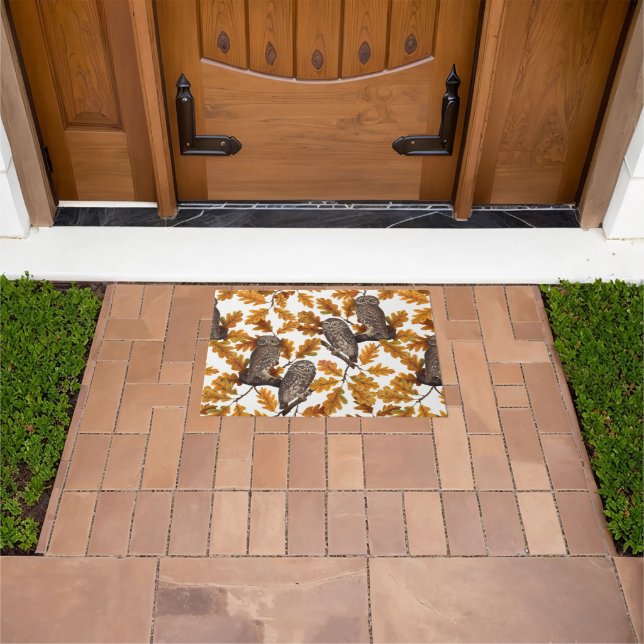 Autumn owls on cotton white doormat (Outdoor)