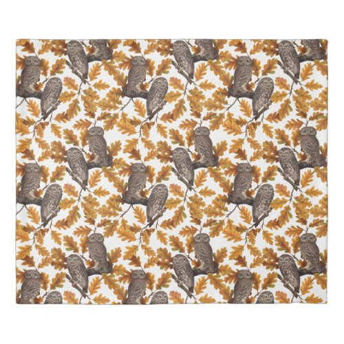 Autumn owls on cotton white duvet cover