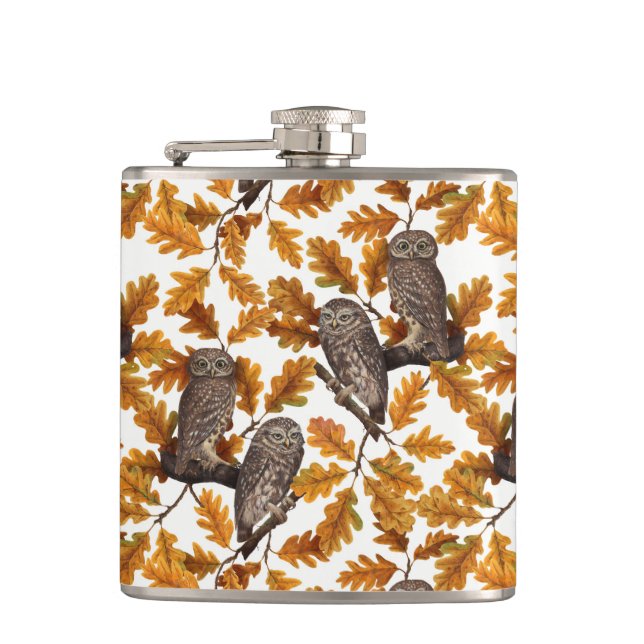 Autumn owls on cotton white flask (Front)