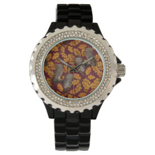 Autumn owls on dark red watch